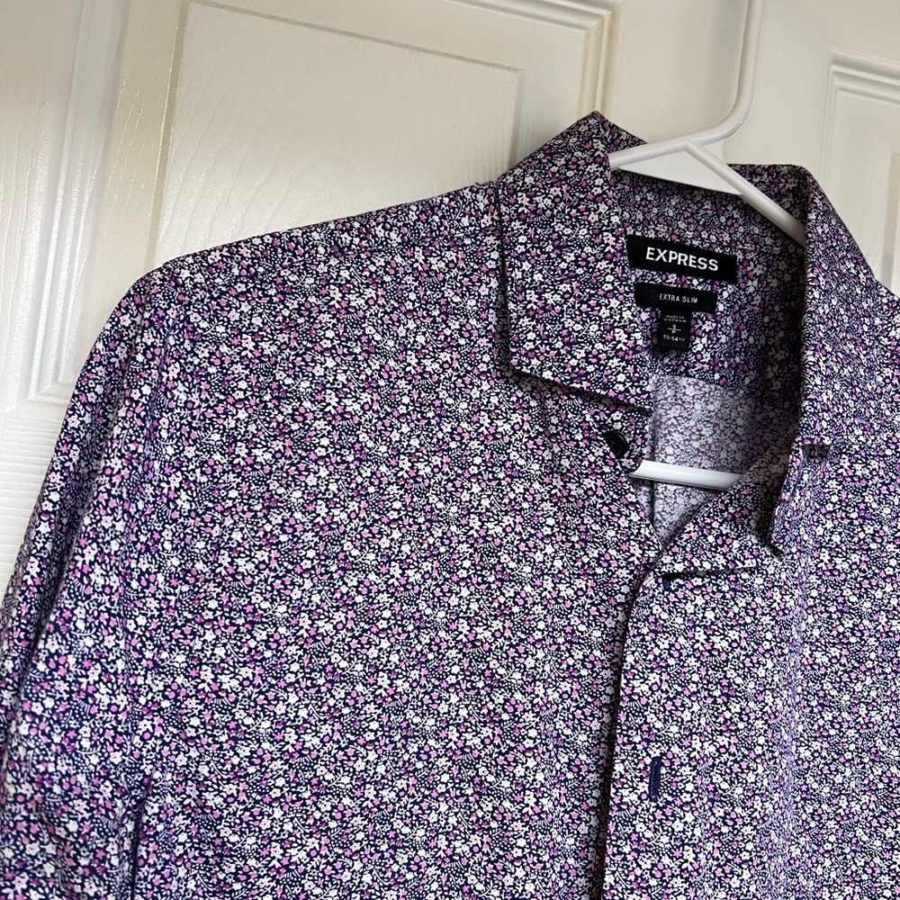 Mens Express Pink Flowered Dress Shirt
